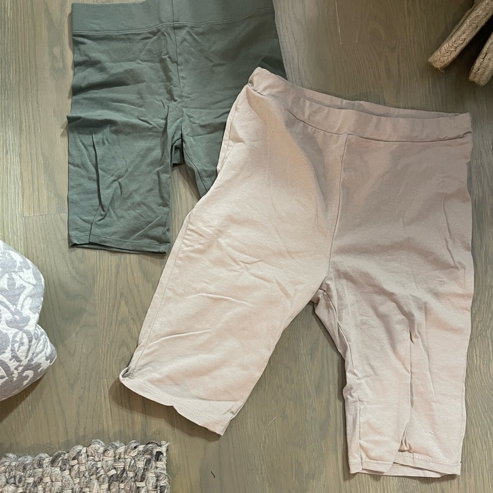 Biker shorts. Size small army green. Size 8 beige